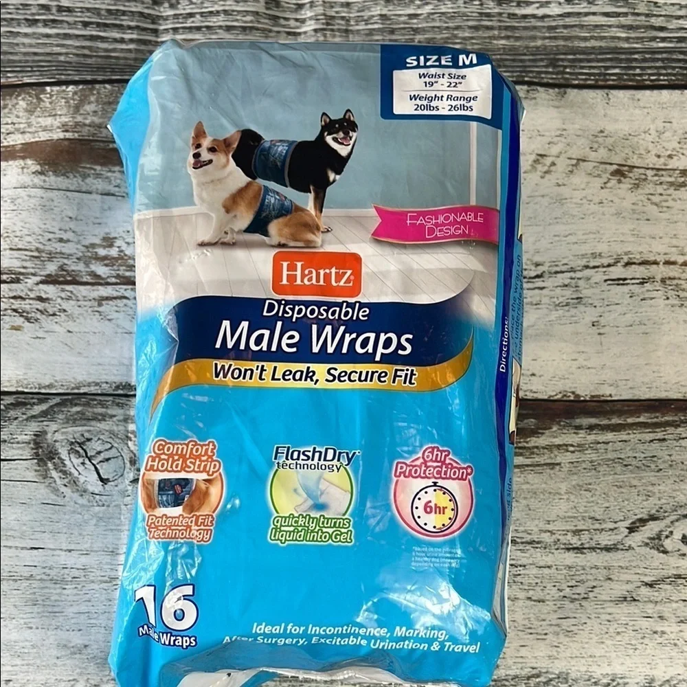 Hartz Disposable Male Dog Wraps with FlashDry Gel Technology, Medium: 19 - 22-in